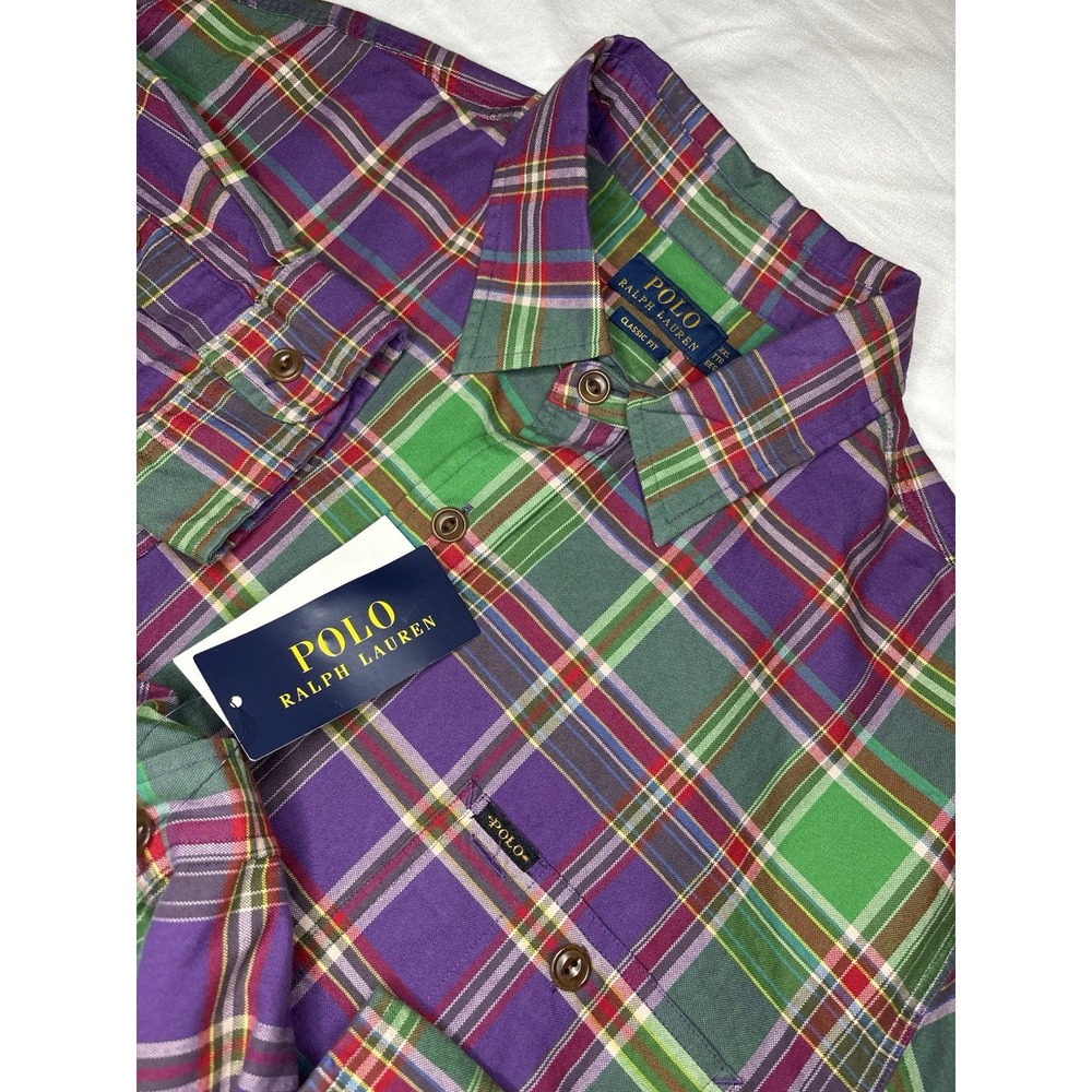Polo Ralph Lauren Oxford Button Down Long Sleeve Shirt Plaid Purple 2XL NWT $125
